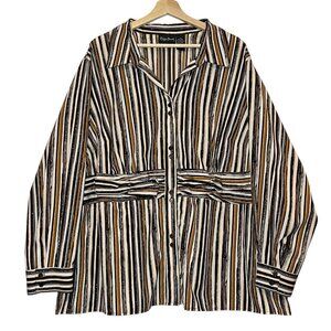 Maggie Barnes Women Shirt Blouse 28W Plus Size 3X Striped Button Top White Brown